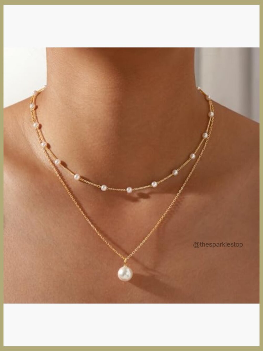 Real Gold Plated Dainty Pearl Necklace Daisy Round Drop Pearl Choker Layered - Picture 2 of 7
